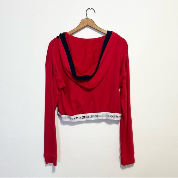 Tommy Hilfiger V Neck Crop Hoodie Sweater - Picture 6 of 10